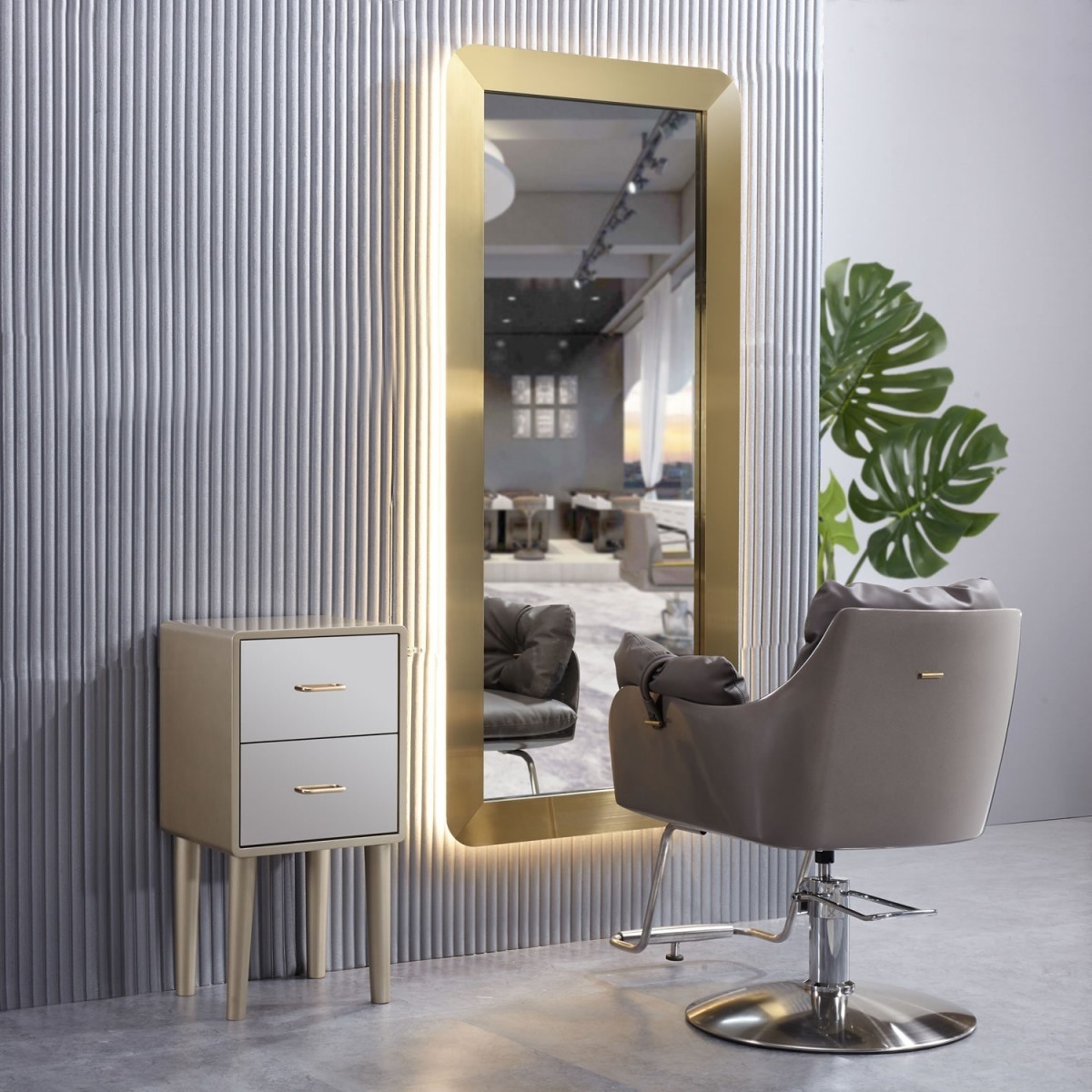 "LAS VEGAS" Stainless Styling Station in Gold with LED Light 